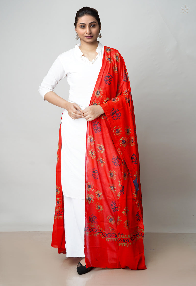 Red Pure Ajrakh Printed Soft Cotton Dupatta–UDS4661