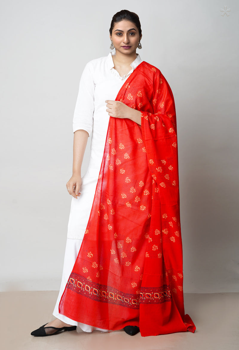 Red Pure Ajrakh Printed Soft Cotton Dupatta–UDS4662
