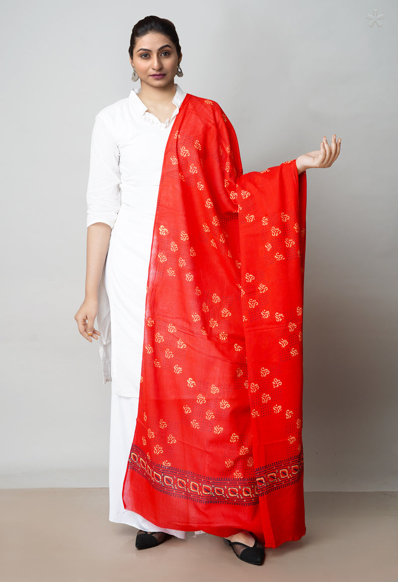 Red Pure Ajrakh Printed Soft Cotton Dupatta–UDS4662