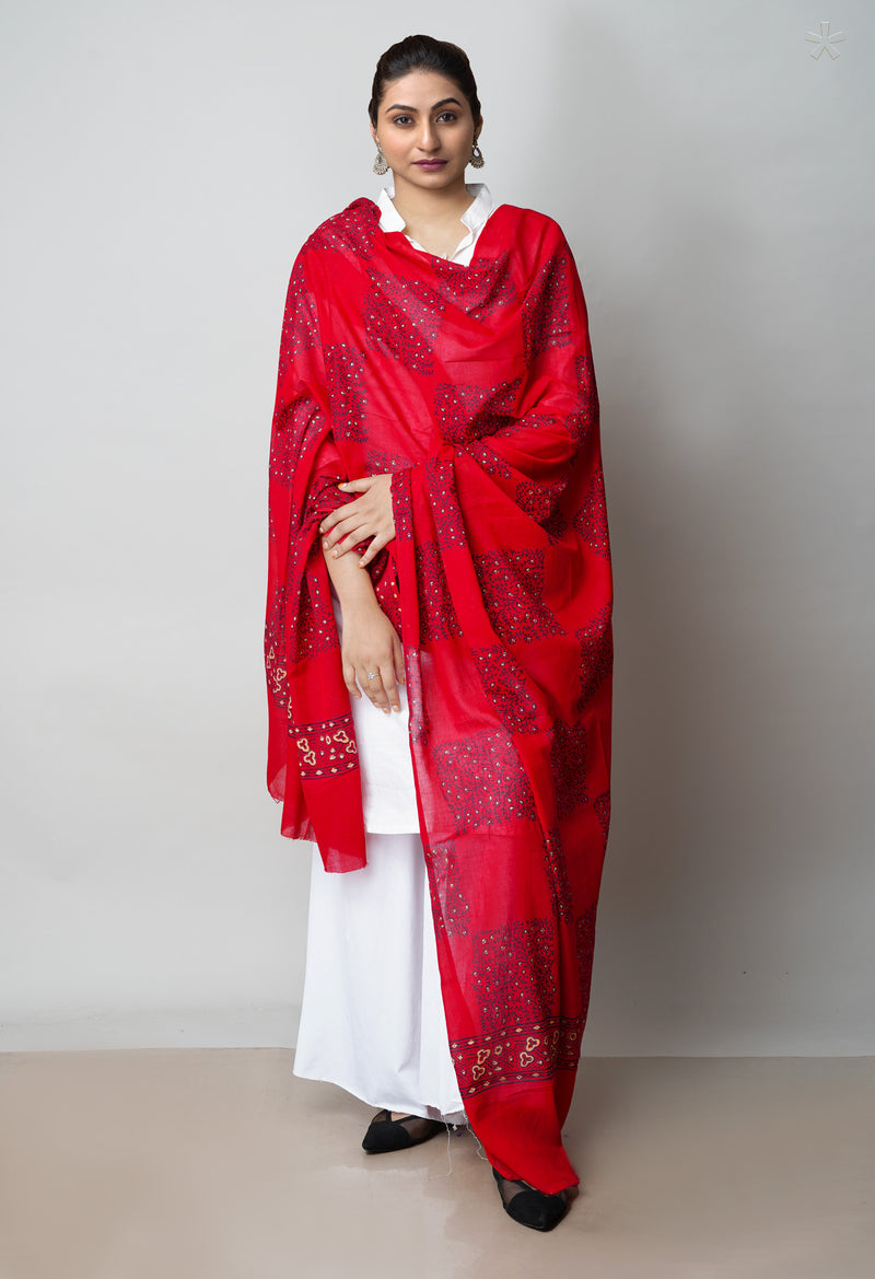 Red Pure Ajrakh Printed Soft Cotton Dupatta–UDS4664