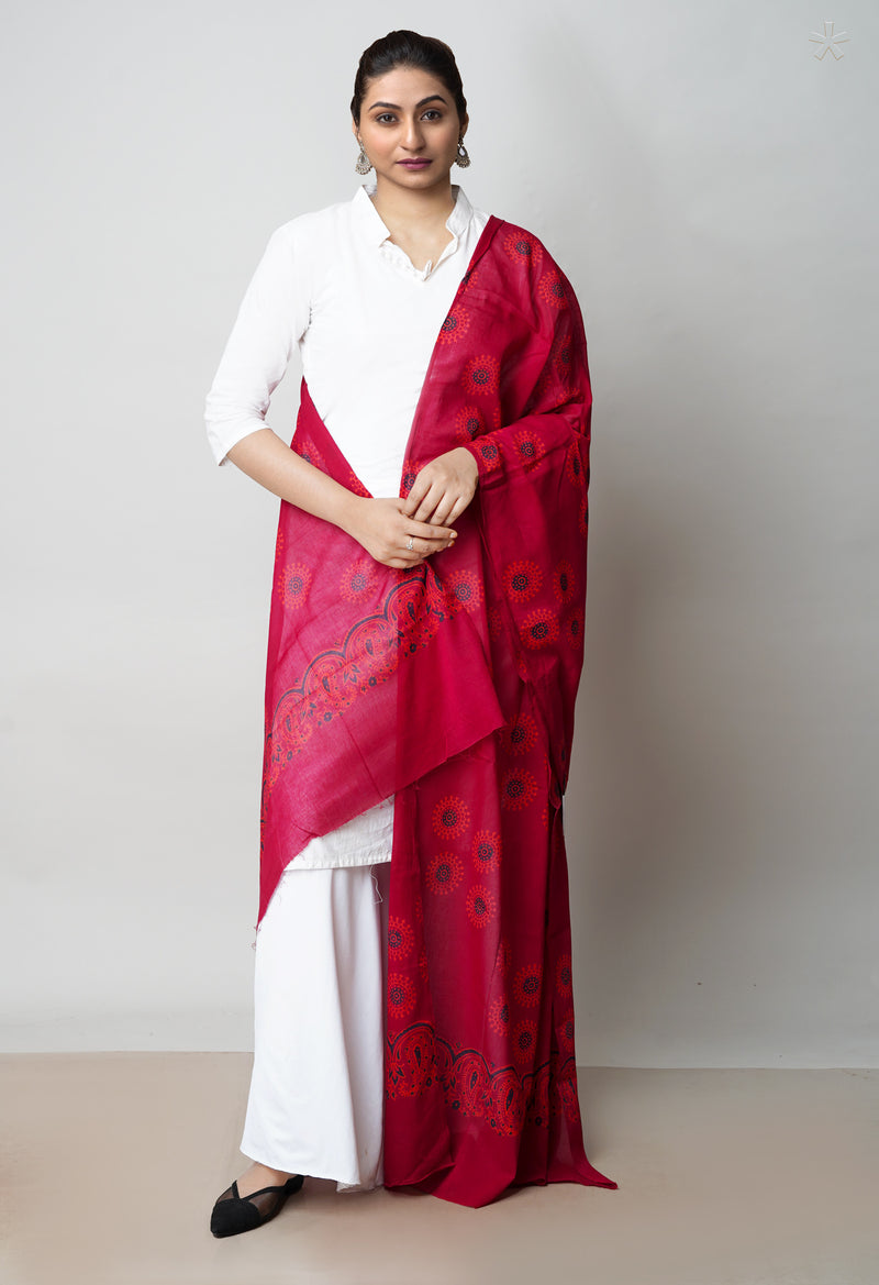 Maroon Pure Ajrakh Printed Soft Cotton Dupatta–UDS4665