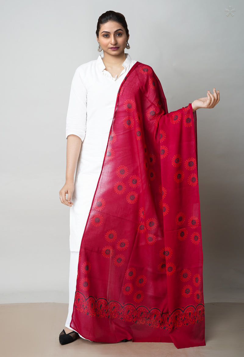 Maroon Pure Ajrakh Printed Soft Cotton Dupatta–UDS4665