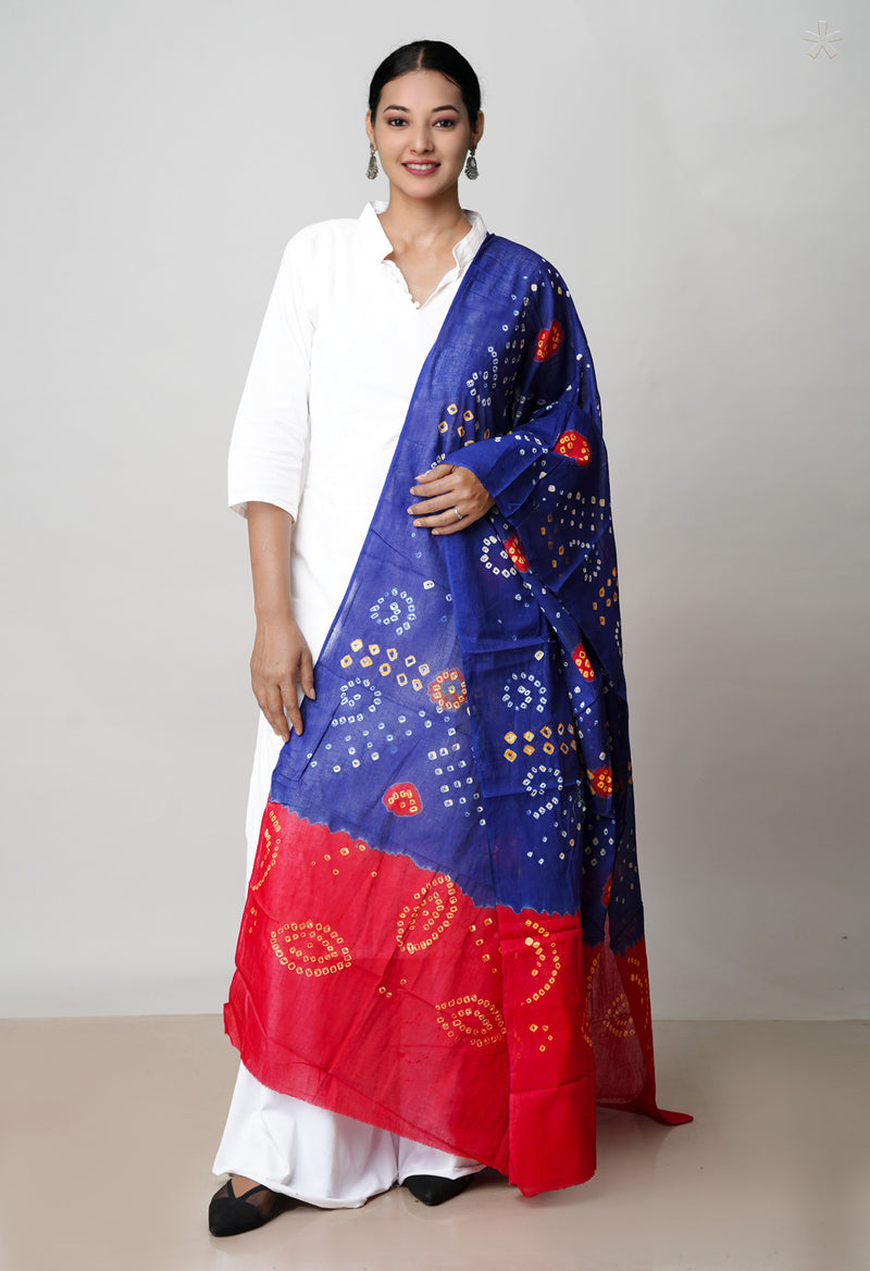 Blue Pure Bandhani Printed Cotton Dupatta–UDS4671