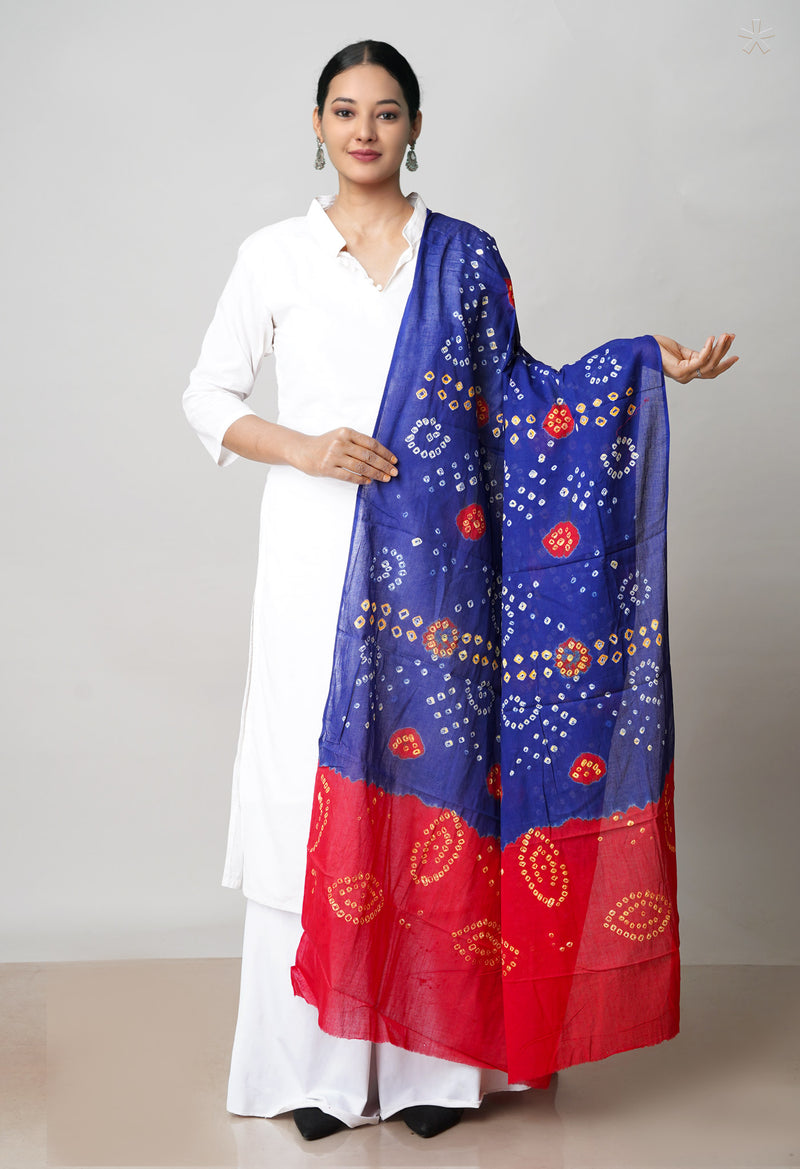 Blue Pure Bandhani Printed Cotton Dupatta–UDS4671