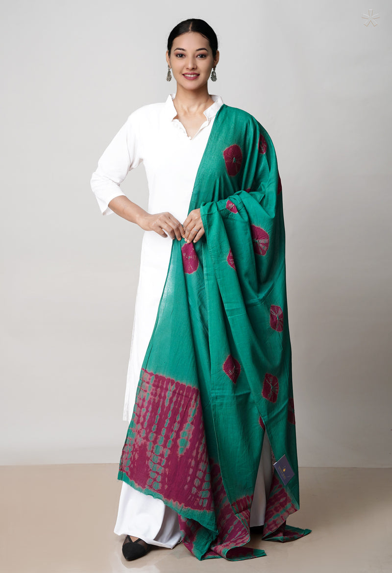 Green Pure Bandhani Printed Cotton Dupatta–UDS4672