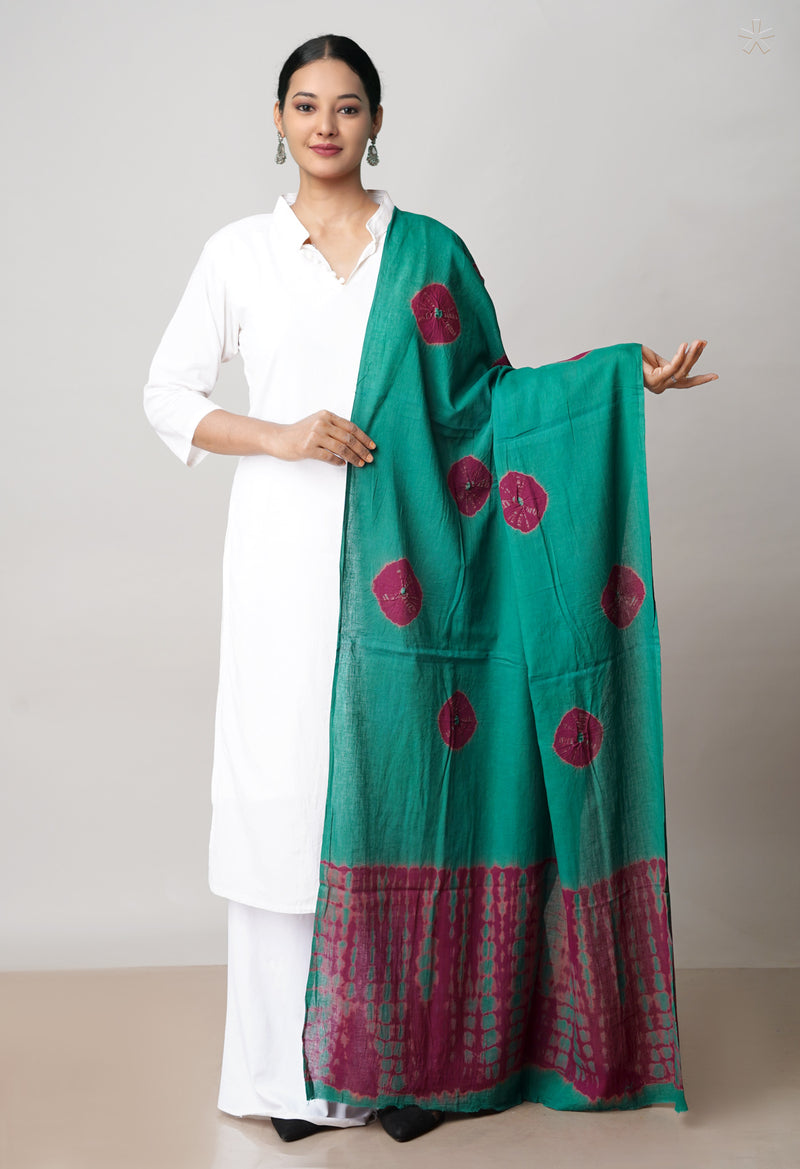 Green Pure Bandhani Printed Cotton Dupatta–UDS4672