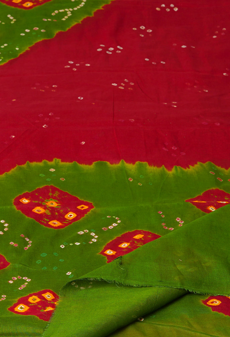 Maroon-Green Pure Bandhani Printed Cotton Dupatta–UDS4678