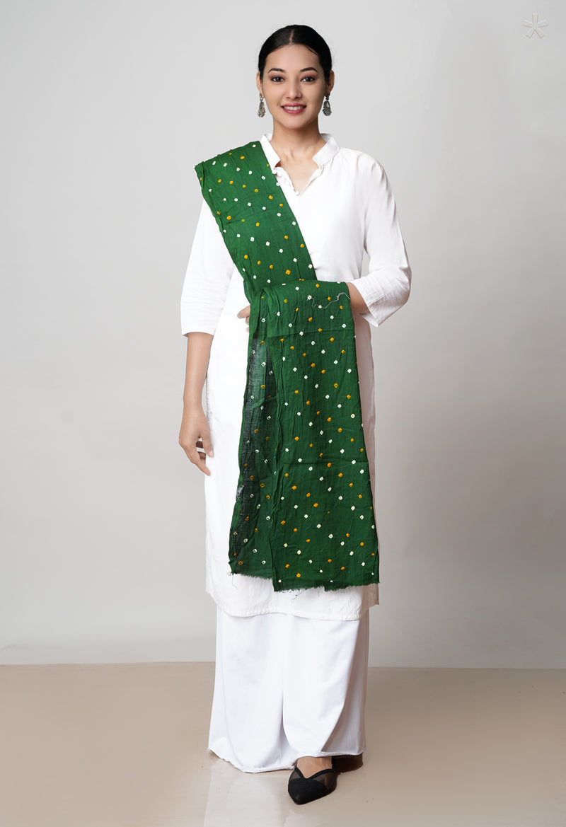 Green Pure Bandhani Printed Cotton Dupatta–UDS4679