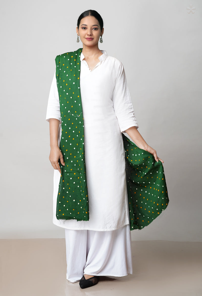 Green Pure Bandhani Printed Cotton Dupatta–UDS4679