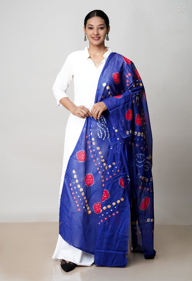 Blue Pure Bandhani Printed Cotton Dupatta–UDS4680