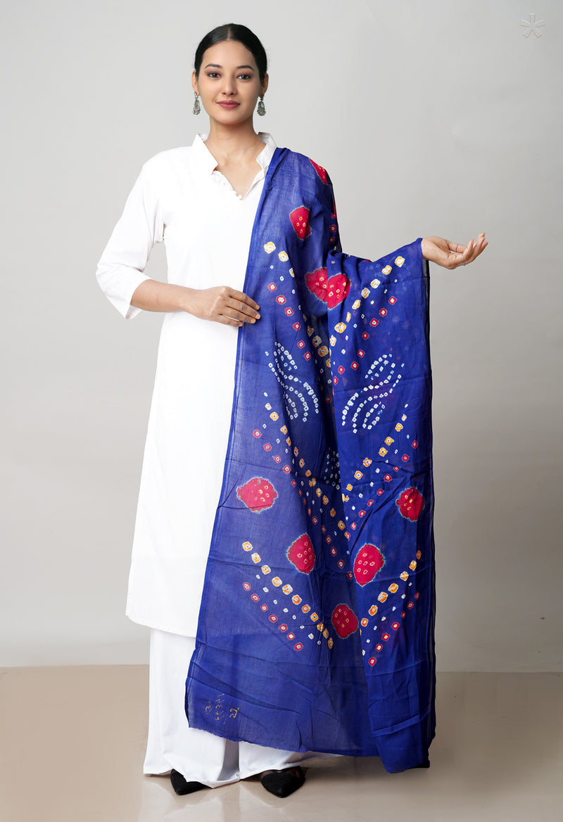 Blue Pure Bandhani Printed Cotton Dupatta–UDS4680