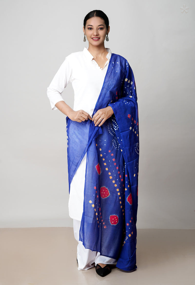Blue Pure Bandhani Printed Cotton Dupatta–UDS4681