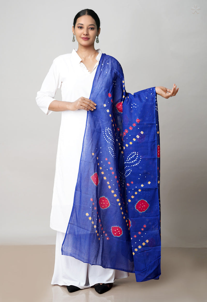 Blue Pure Bandhani Printed Cotton Dupatta–UDS4681