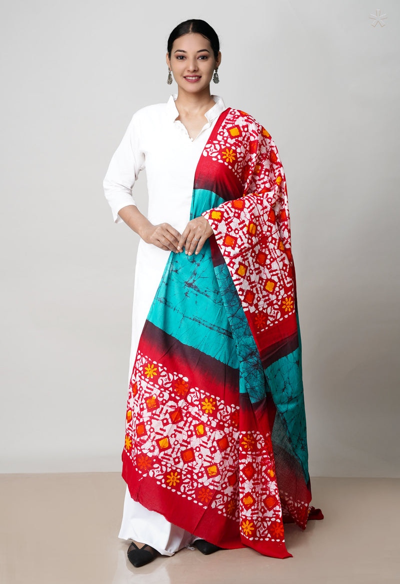 Red-Green Pure Bandhani Printed Cotton Dupatta–UDS4684