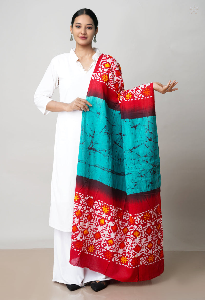 Red-Green Pure Bandhani Printed Cotton Dupatta–UDS4684