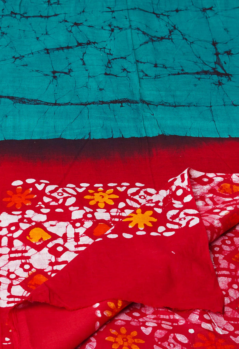 Red-Green Pure Bandhani Printed Cotton Dupatta–UDS4684