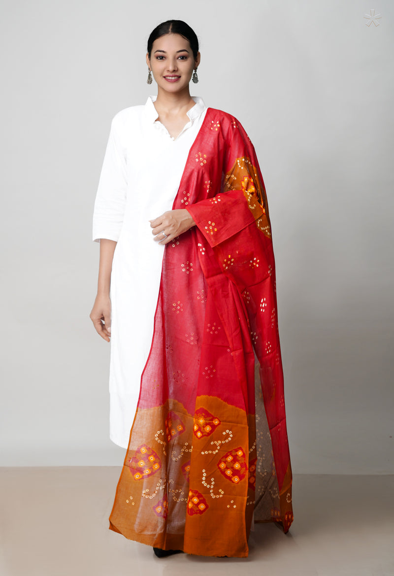 Maroon Pure Bandhani Printed Cotton Dupatta–UDS4688