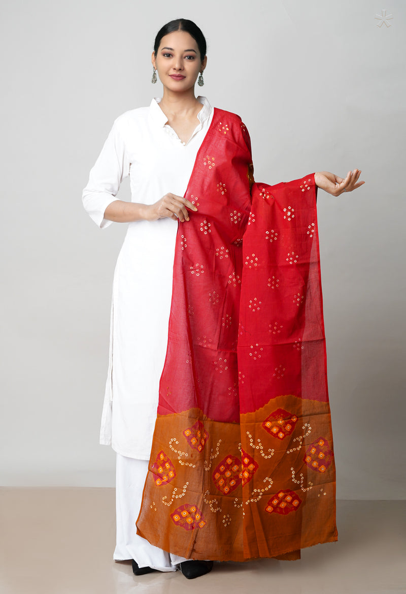 Maroon Pure Bandhani Printed Cotton Dupatta–UDS4688