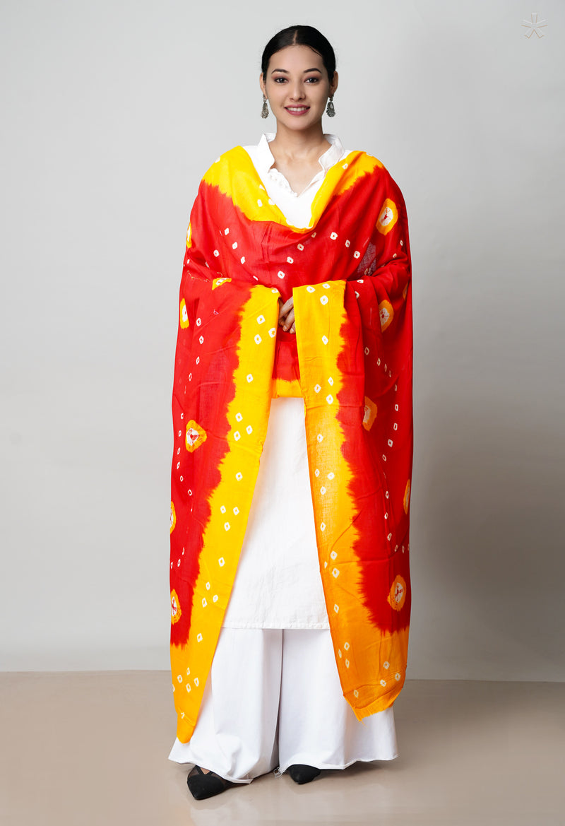 Red Pure Bandhani Printed Cotton Dupatta–UDS4694