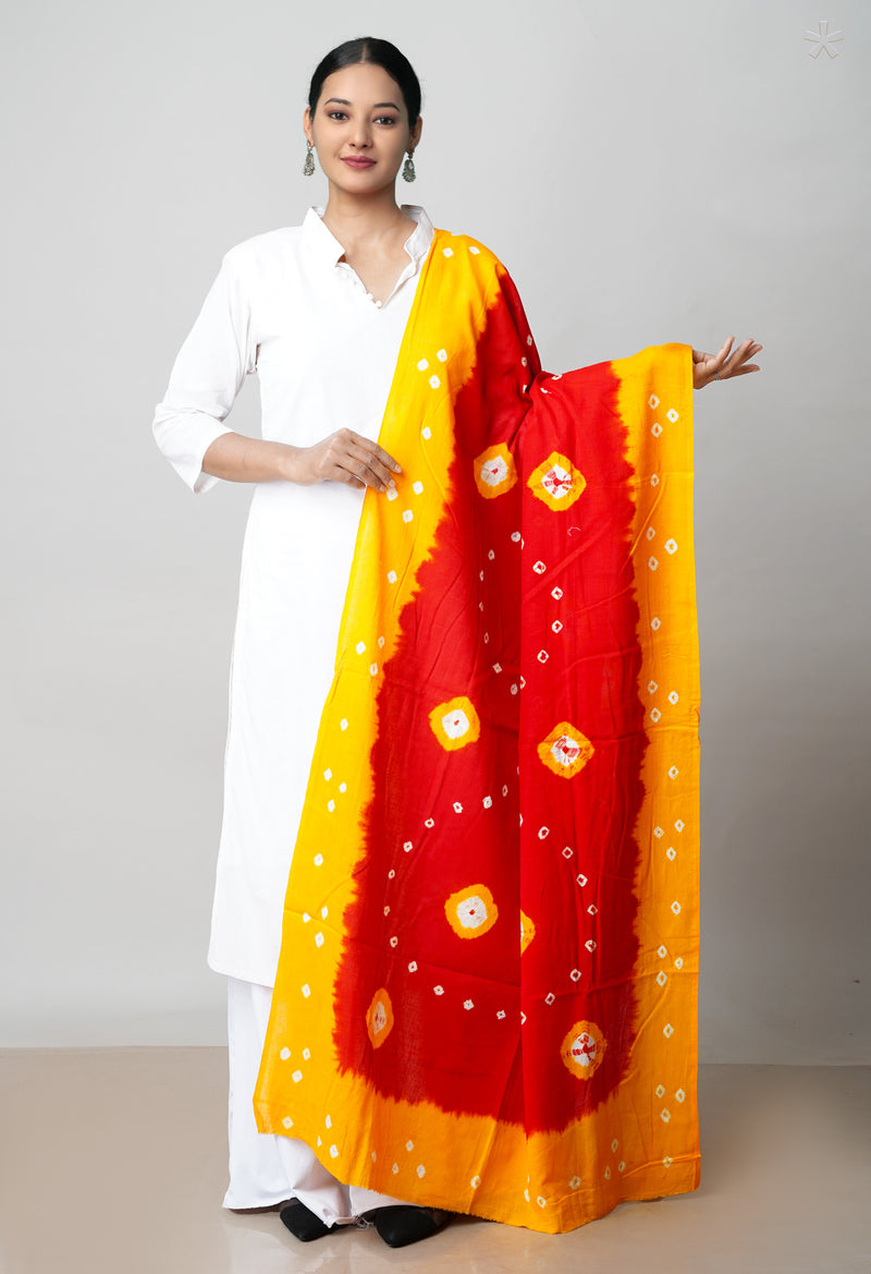 Red Pure Bandhani Printed Cotton Dupatta–UDS4694