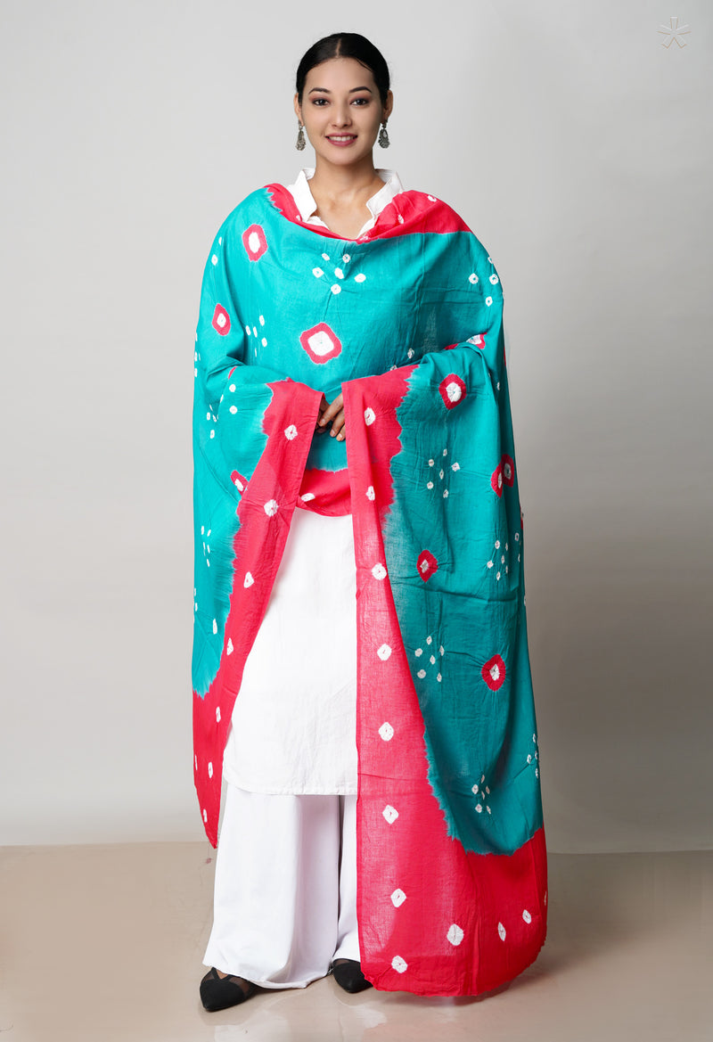 Green Pure Bandhani Printed Cotton Dupatta–UDS4703