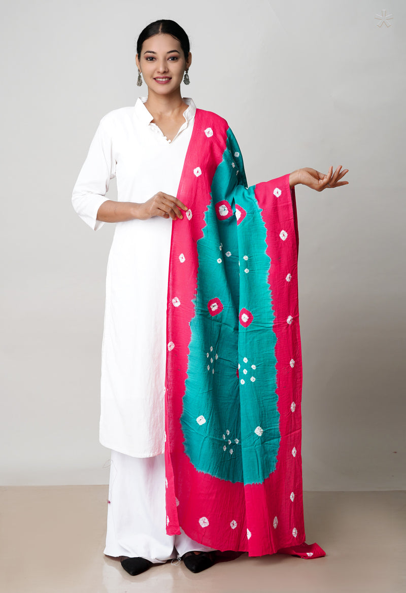 Green Pure Bandhani Printed Cotton Dupatta–UDS4703