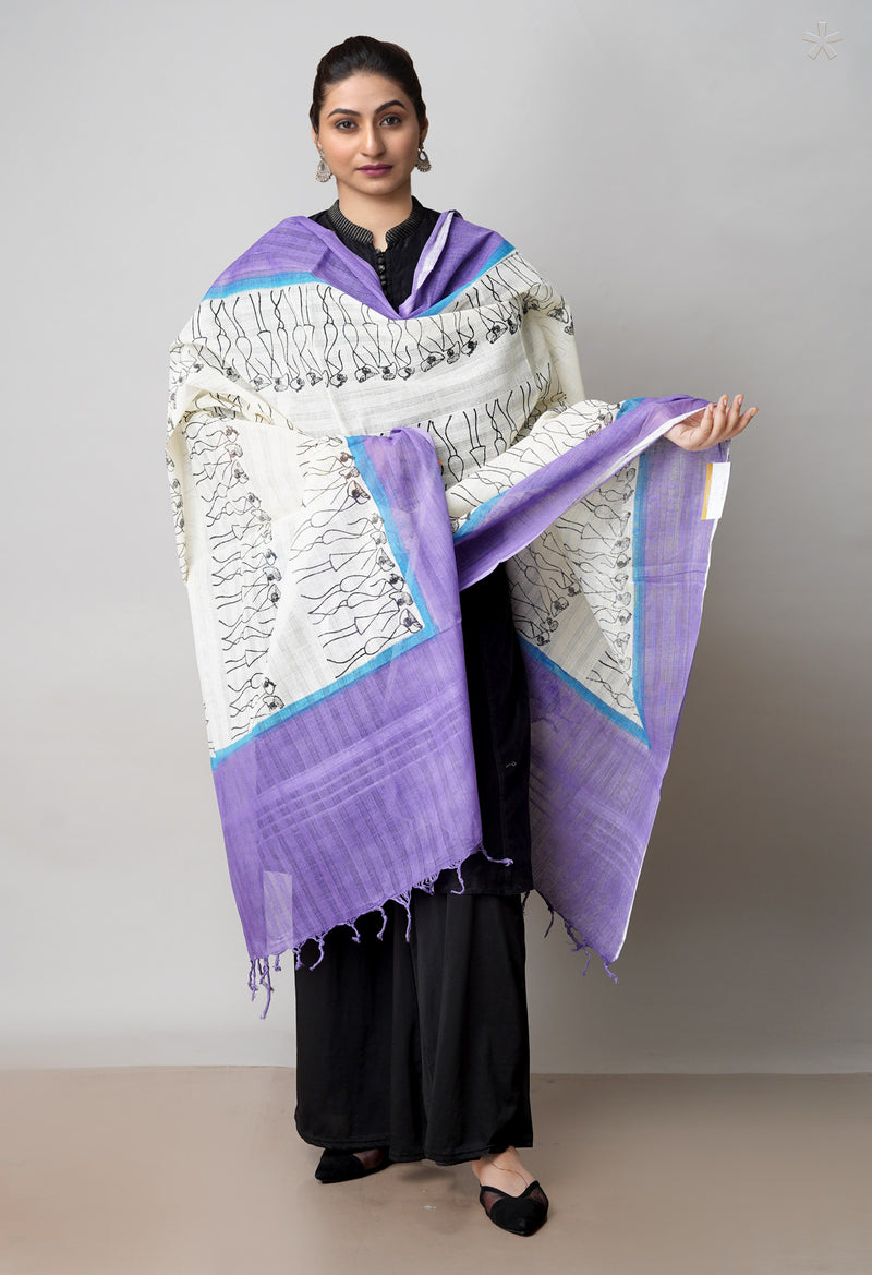 Cream Pure South Hand Block printed Cotton Dupatta–UDS4757
