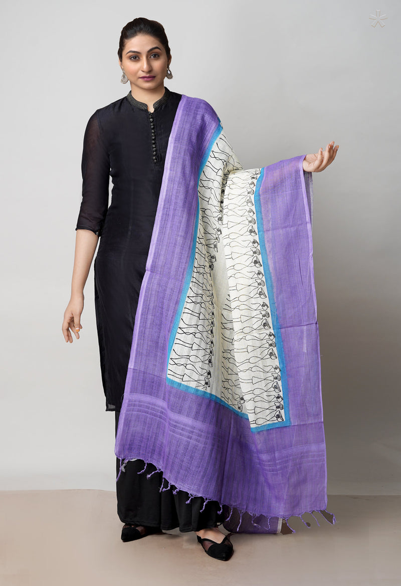 Cream Pure South Hand Block printed Cotton Dupatta–UDS4757