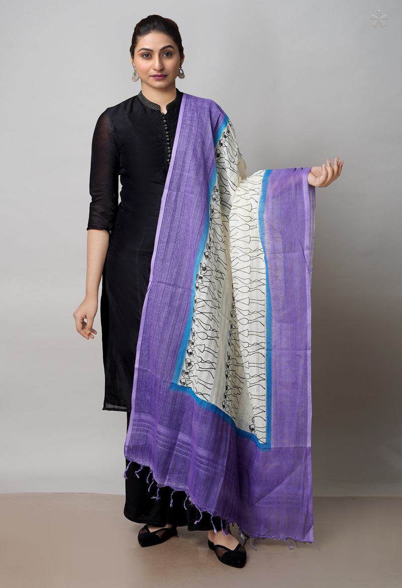 Cream Pure South Hand Block printed Cotton Dupatta–UDS4758