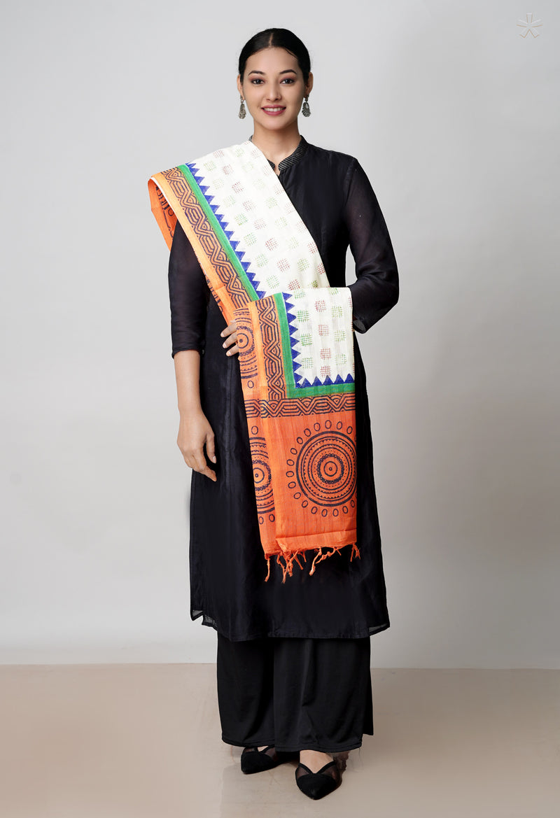 Orange Pure South Hand Block printed Cotton Dupatta–UDS4759