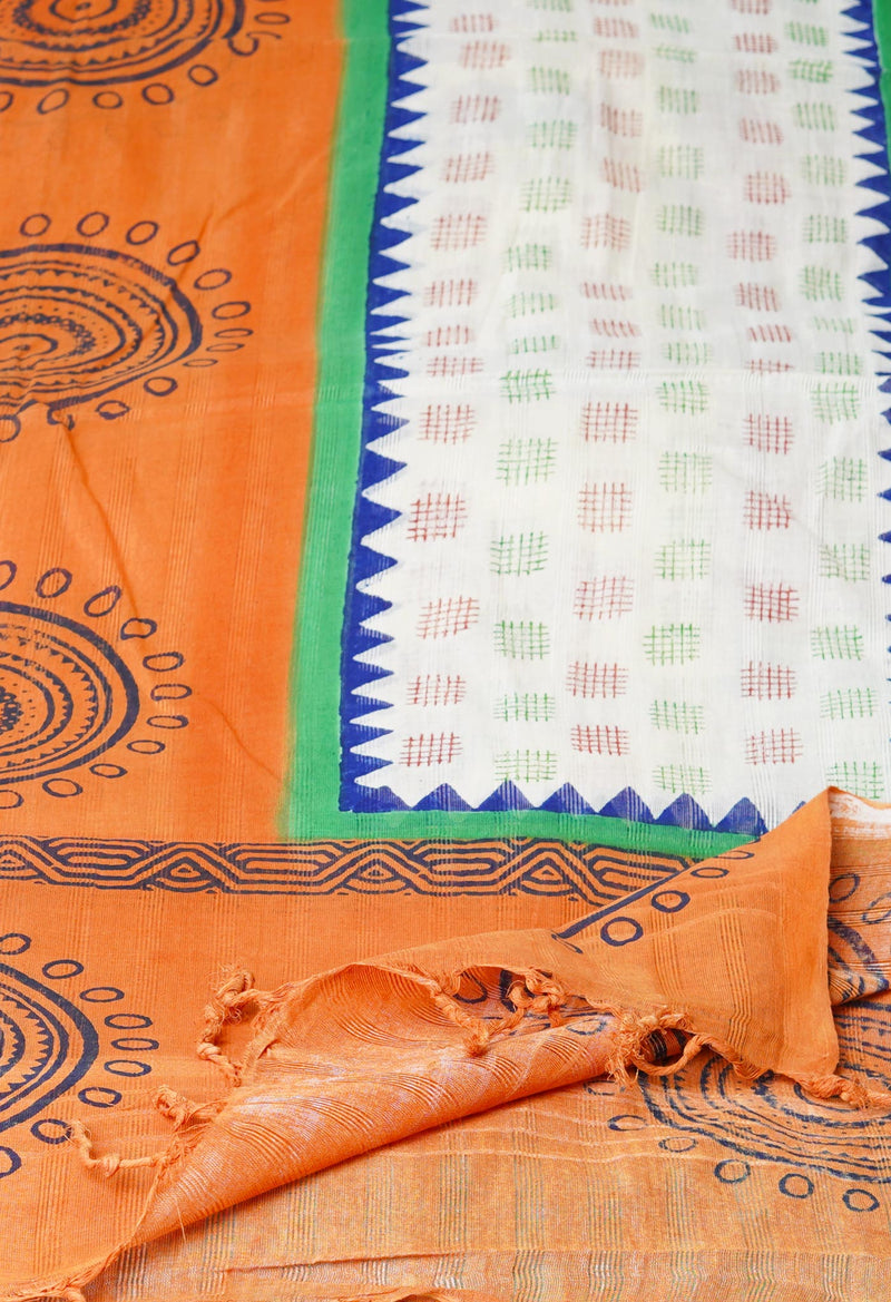 Orange Pure South Hand Block printed Cotton Dupatta–UDS4759