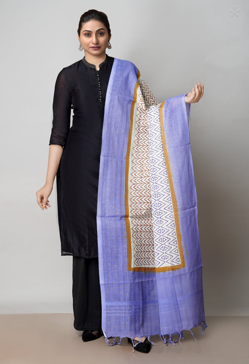 Cream Pure South Hand Block printed Cotton Dupatta–UDS4762