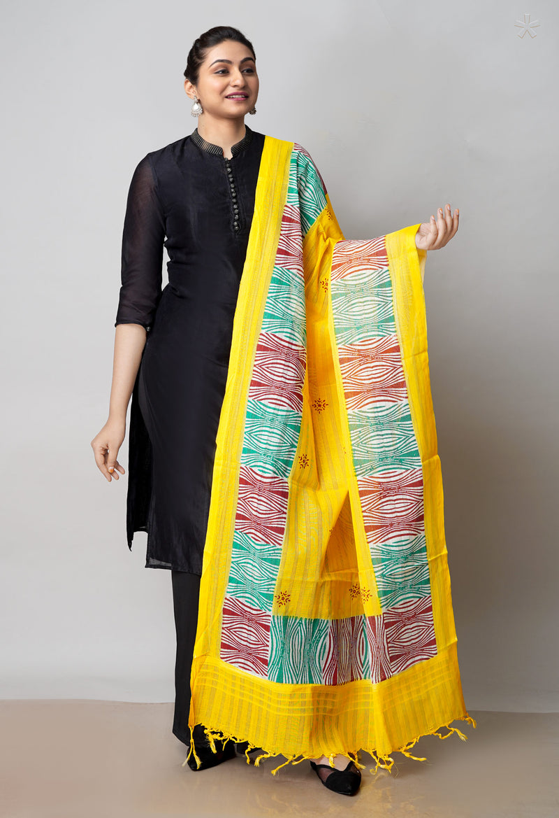 Yellow Pure South Hand Block printed Cotton Dupatta–UDS4764