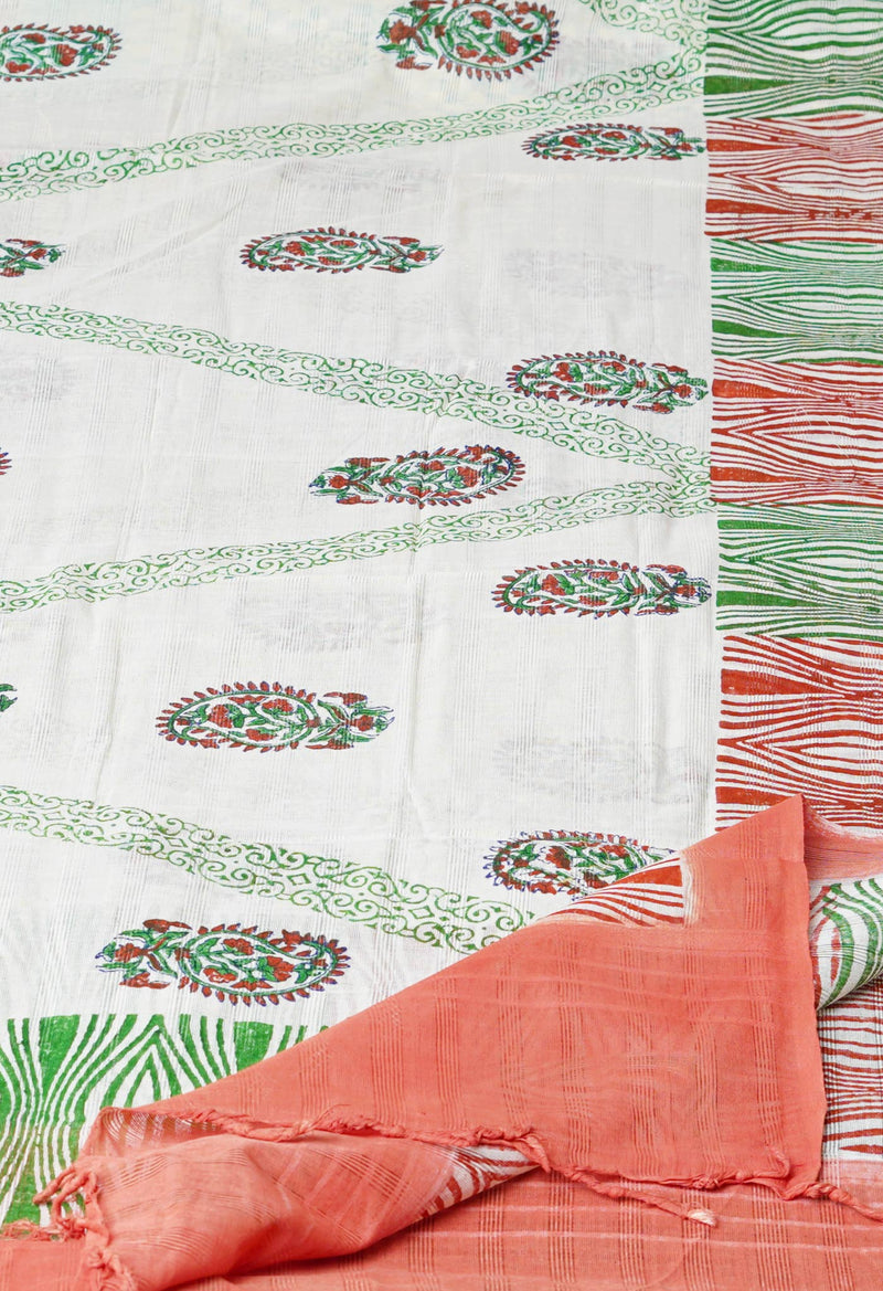 Cream Pure South Hand Block printed Cotton Dupatta–UDS4766