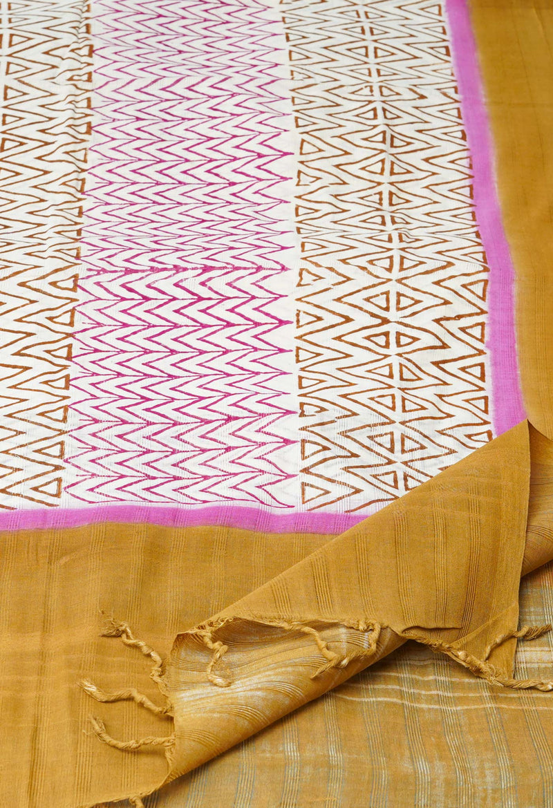 Cream Pure South Hand Block printed Cotton Dupatta–UDS4767