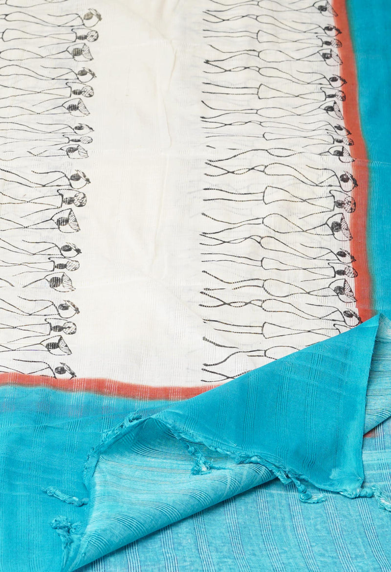 Cream Pure South Hand Block printed Cotton Dupatta–UDS4771