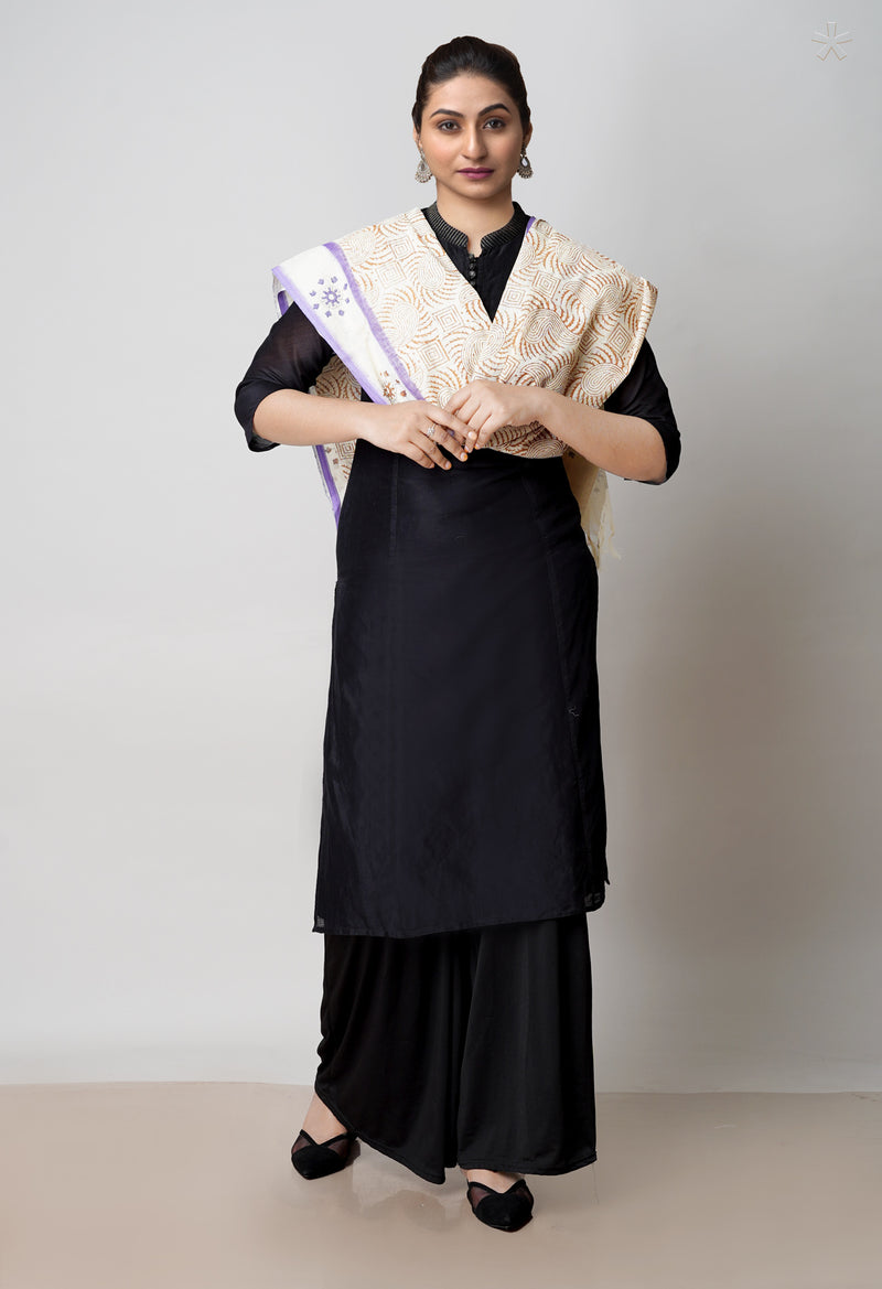 Cream Pure South Hand Block printed Cotton Dupatta–UDS4773