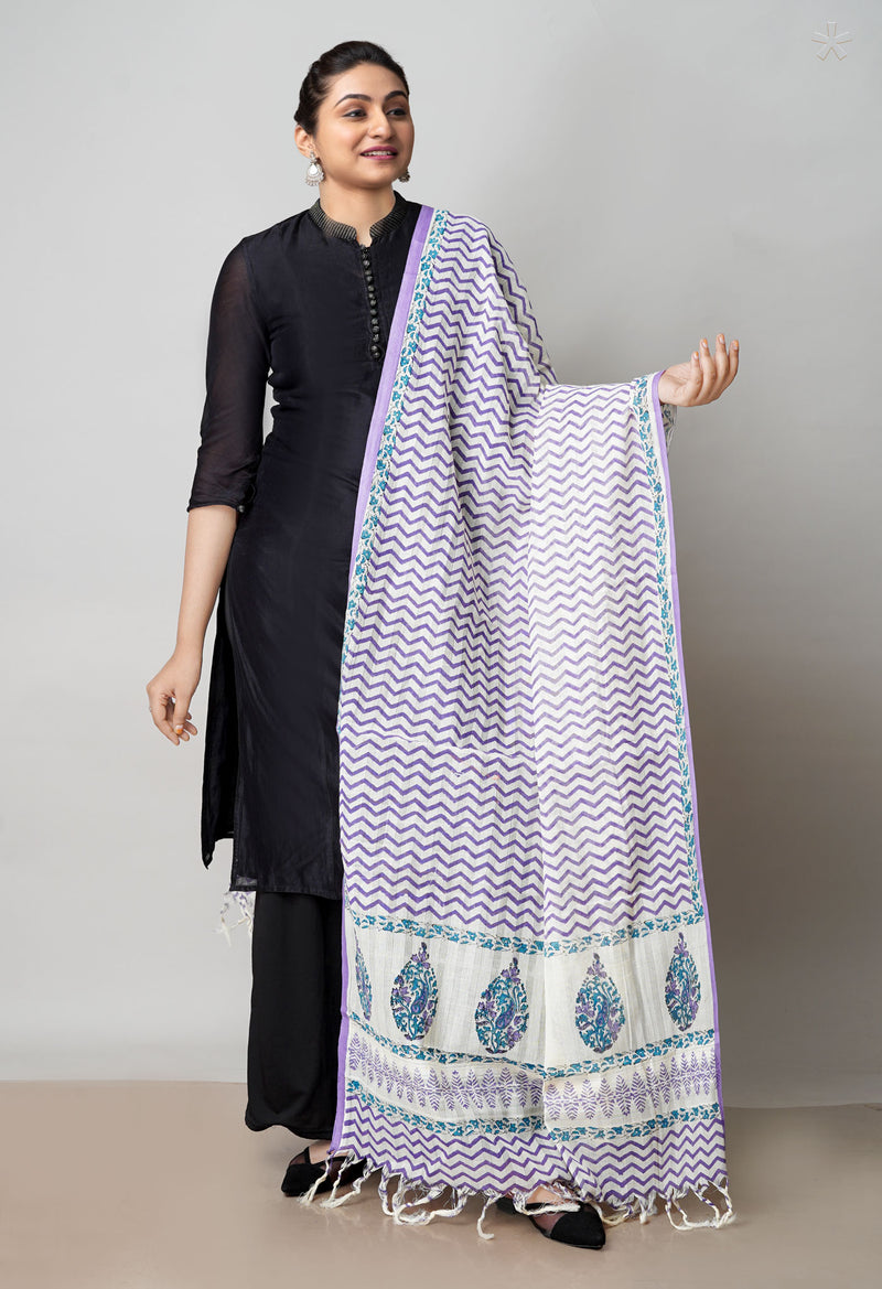 Lavender Pure South Hand Block printed Cotton Dupatta–UDS4778