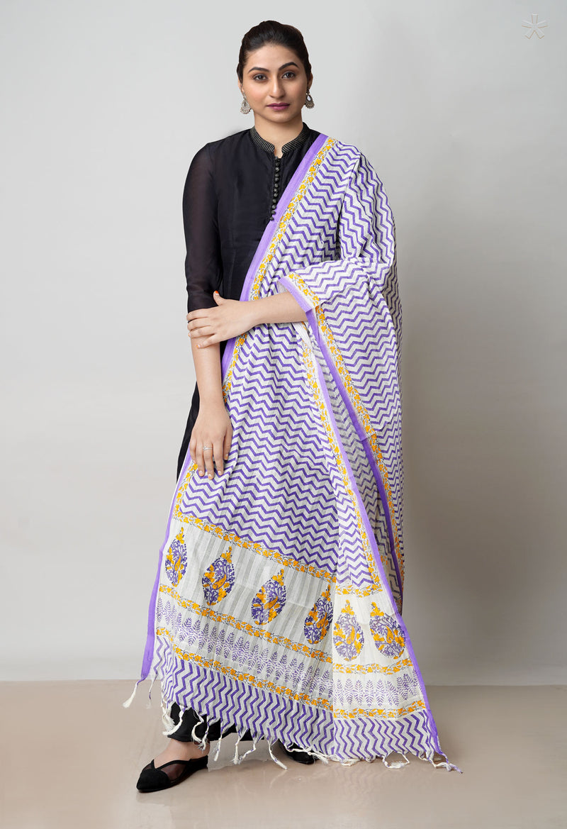 Violet Pure South Hand Block printed Cotton Dupatta–UDS4783