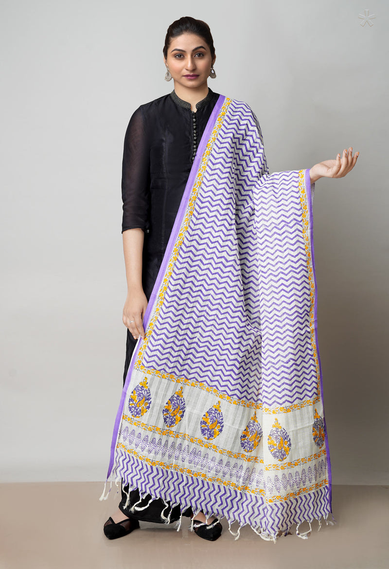 Violet Pure South Hand Block printed Cotton Dupatta–UDS4783