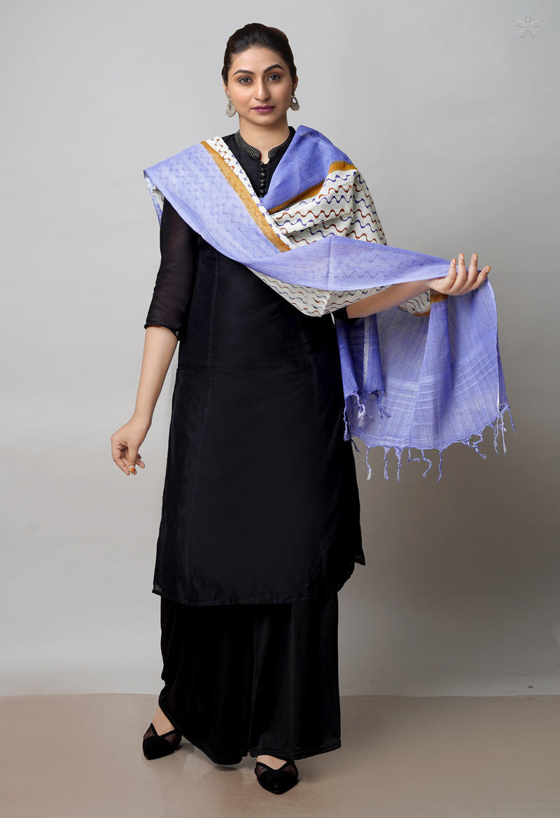 Cream Pure South Hand Block printed Cotton Dupatta–UDS4789