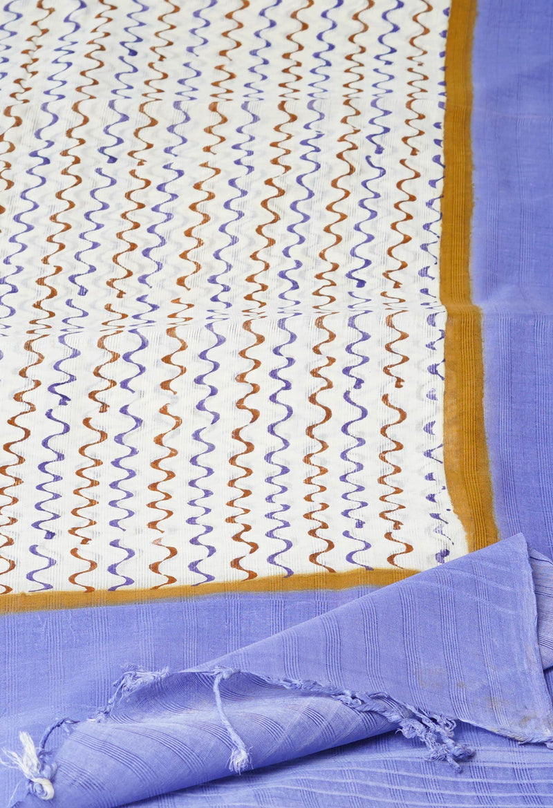 Cream Pure South Hand Block printed Cotton Dupatta–UDS4789
