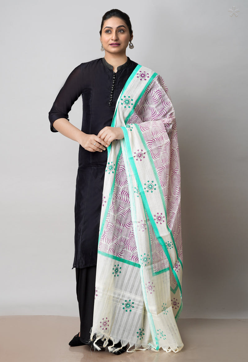 Cream Pure South Hand Block printed Cotton Dupatta–UDS4791