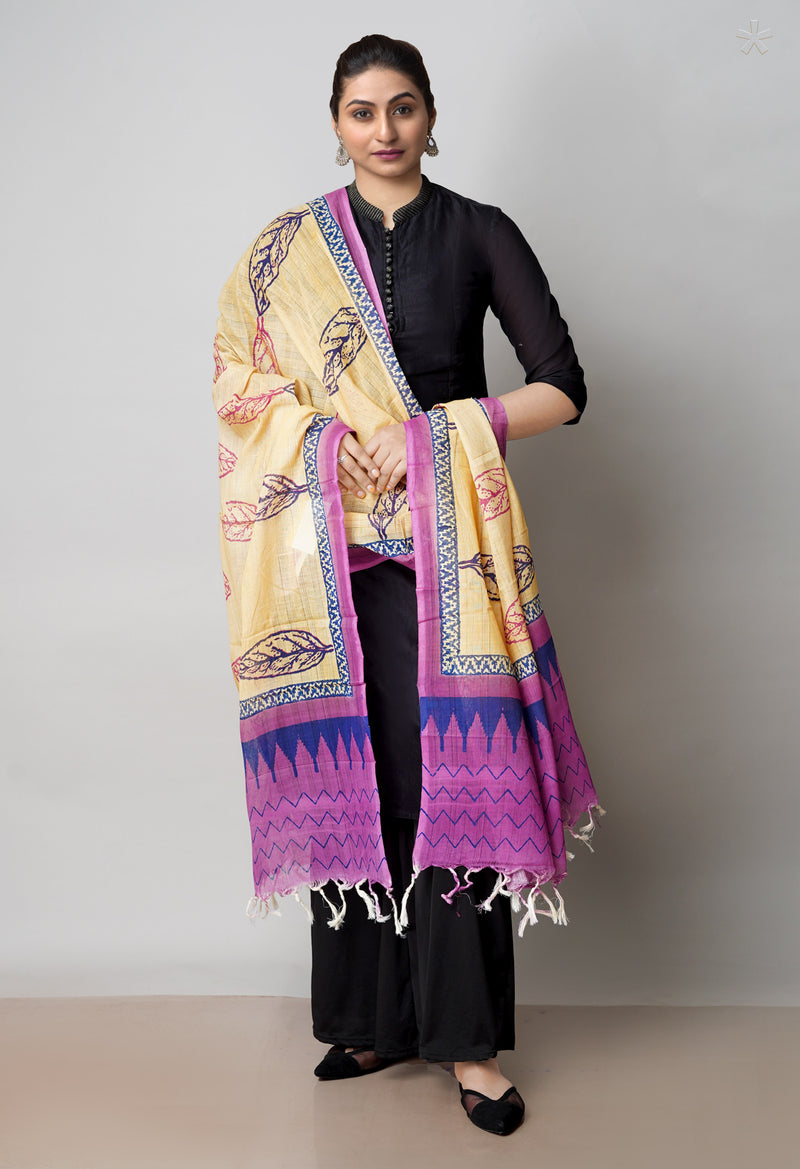 Brown Pure South Hand Block printed Cotton Dupatta–UDS4795