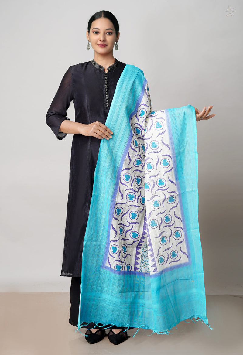 Cream Pure South Hand Block printed Cotton Dupatta–UDS4796