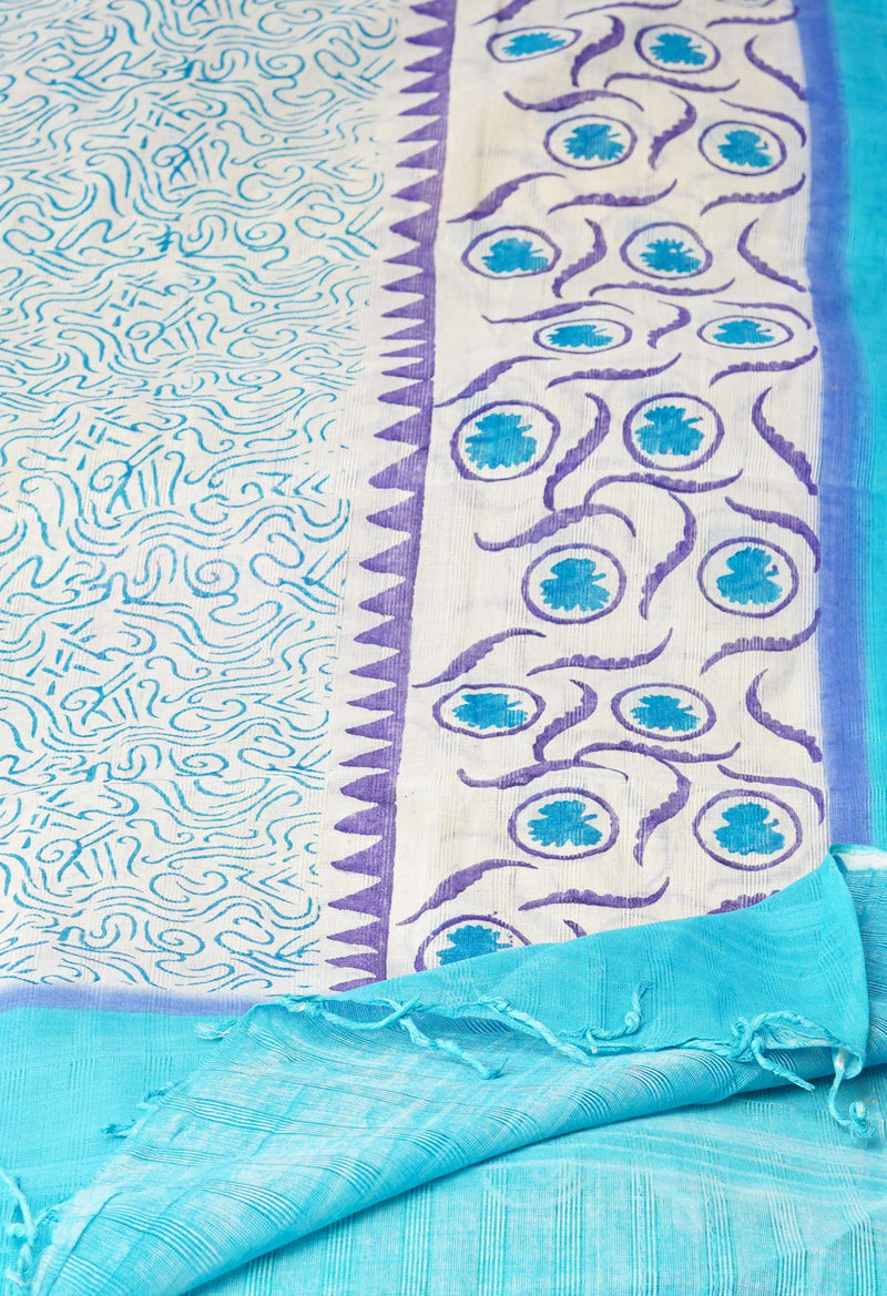 Cream Pure South Hand Block printed Cotton Dupatta–UDS4796