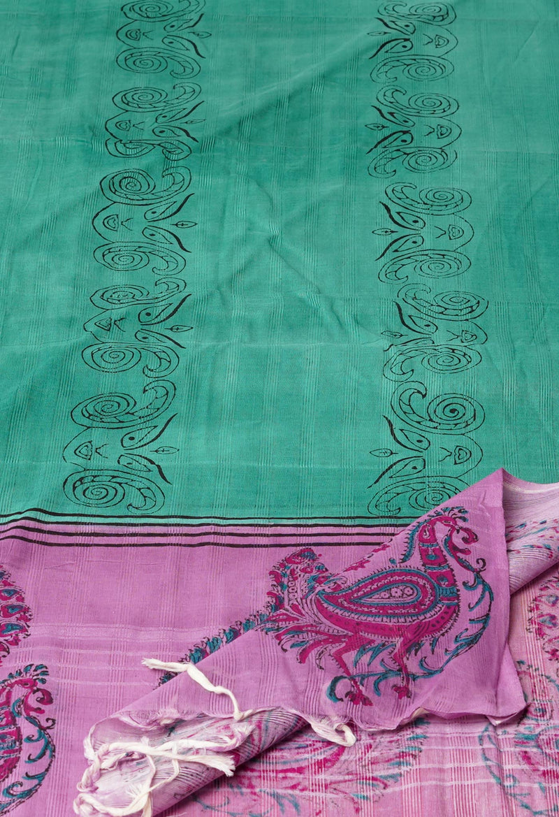 Green Pure South Hand Block printed Cotton Dupatta–UDS4814