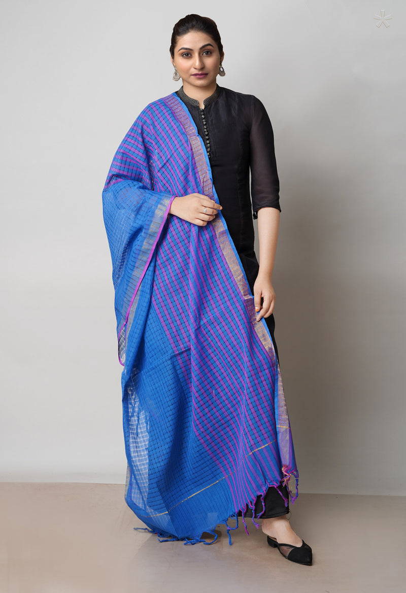 Blue Pure Plain Mangalgiri Cotton Dupatta–UDS4861