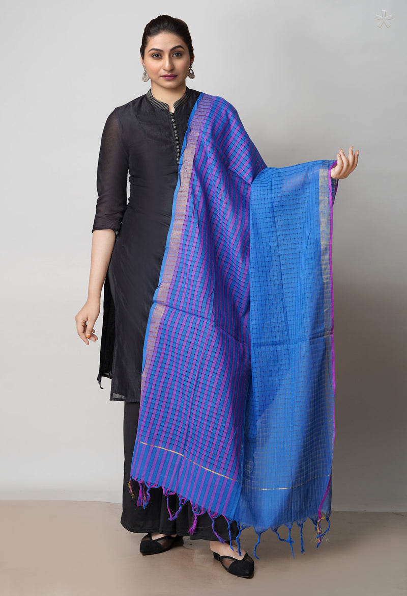 Blue Pure Plain Mangalgiri Cotton Dupatta–UDS4861