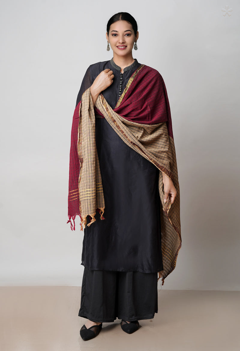 Maroon Pure Plain Mangalgiri Cotton Dupatta–UDS4888